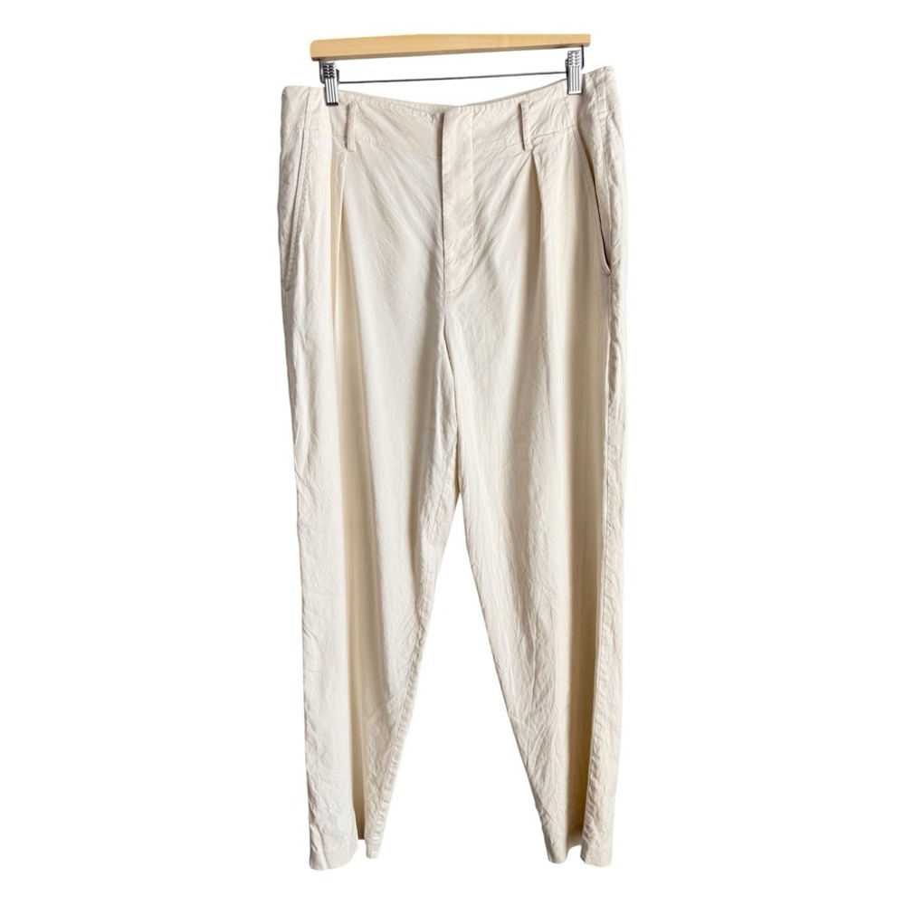 Rag & Bone Linen Pleated Trousers High Rise Tapered Pants Ivory Ecru Size 12